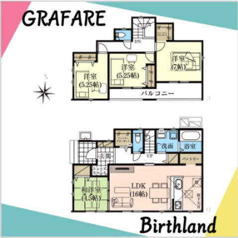 新築戸建・新築建売　会津若松市城北町【ZEH水準住宅】城北小・若松一中の間取り|【4LDK＋WIC＋α】全室南向きの陽当たり良好な間取♪プラスαの収納がたっぷり！