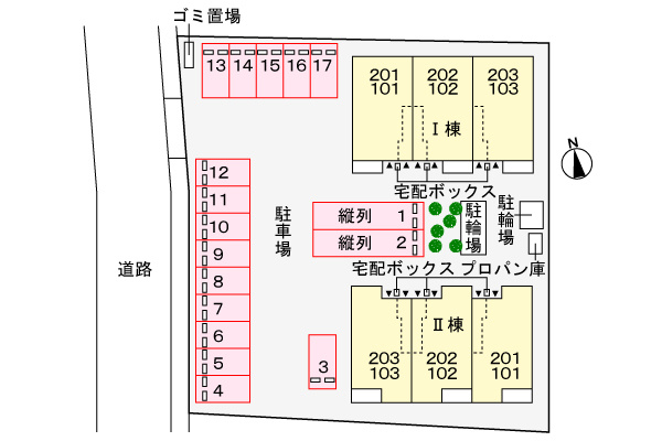 アジュガ・Ⅰの区画図|駐車場
