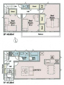 【間取り】 | 南足柄市関本  3号棟 第8 | 防犯カメラ（利用時Wifi接続必要）　引き違い窓シャッター付　人感センサー付玄関灯　二部屋から行き来できる南向きバルコニー　浴室乾燥機+窓　全居室収納