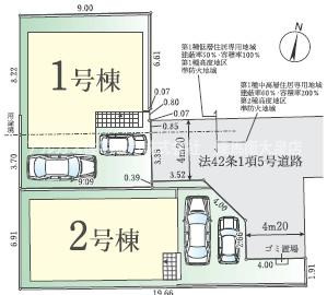 練馬区西大泉6丁目　新築一戸建　西武池袋線　保谷の区画図