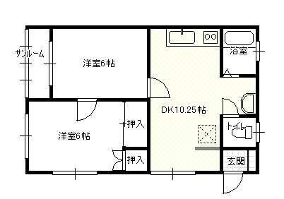 フジテナント　フジハウスの間取り|左右反転になります　サンルーム南向き