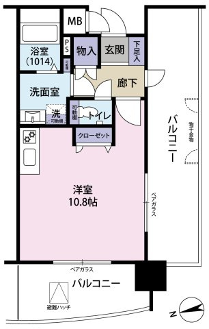 ランドマークシティ相生橋の間取り|ワンルームでありながら広々二面バルコニー付きです。