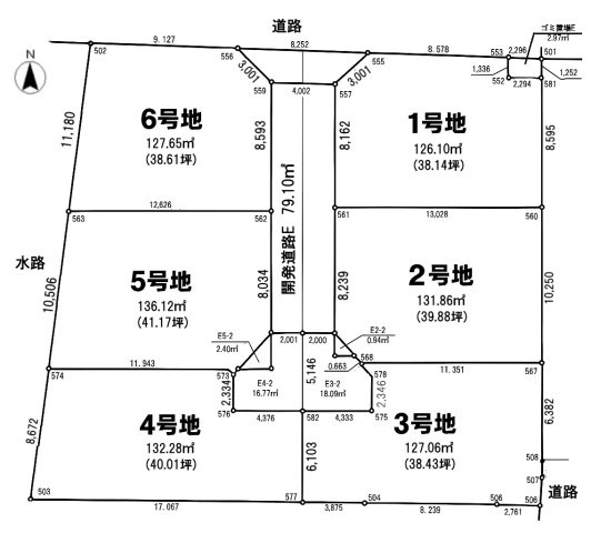 三郷市彦糸1丁目　建築条件無し売地　全6区画　4号地の土地図|4号地：132.28平米（40.01坪）※協定道路部分あり