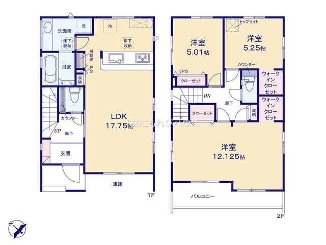 上尾市浅間台3丁目　3期　新築一戸建て　グランドールの丘　02の間取り|上尾市浅間台3丁目　3期　新築一戸建て　グランドールの丘　02、3LDK、土地面積106.39m2、建物面積107.23m2