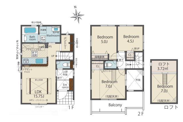 福岡市東区高美台1丁目第1-2棟（2号棟）の区画図|配置図（1号棟）