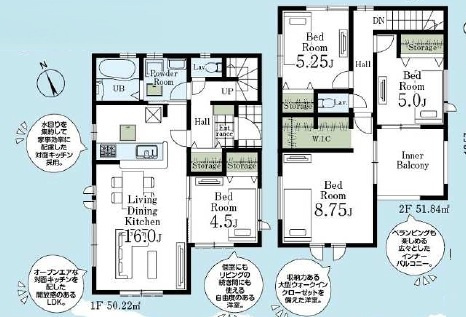 川越市大仙波　4LDK+カースペース2台付き　新築戸建ての間取り