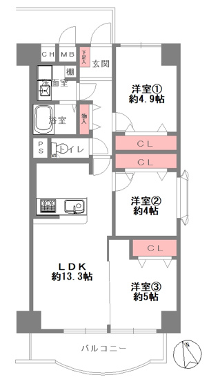 【間取り】 | 八尾セントラルハイツ　用和小学校区　近鉄八尾駅