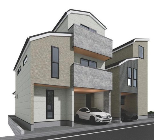 板橋区高島平1丁目　自然豊かな住環境　限定3区画の外観パース|2,3区画 参考プランパース