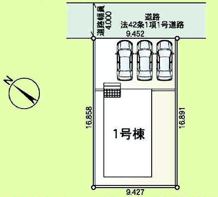 クレイドルガーデン前橋市関根町第3　１号棟の区画図|駐車場３台以上ご用意しています！
並列駐車なので、車の出し入れもしやすいですよ！
