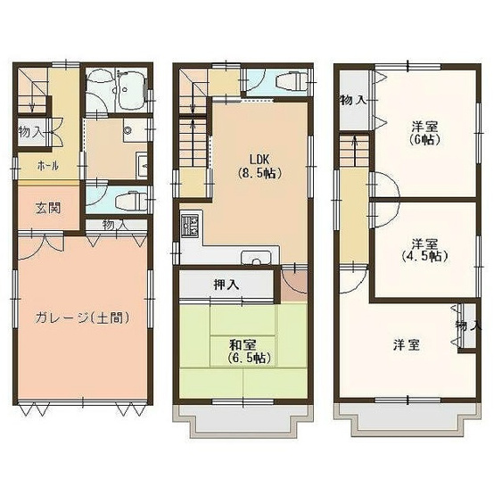 【間取り】 | 平野区瓜破東8丁目 | 【現況4DK＋車庫】和室の窓は2重サッシ☆トイレ2ヶ所にあり♪2017年3月：屋根・外壁塗装済み☆室内丁寧にお使いです☆