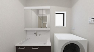 【洗面所】 | 南足柄市中沼 1号棟 1期 | イメージパースです。実際とは異なる場合があります。