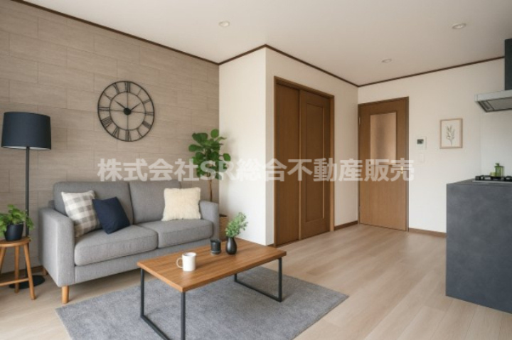 荒川3丁目中古戸建の居間・リビング|日中、電気なしでも明るいです！ご家族でゆったりお過ごしいただけます！（家具はCGによるイメージです。）