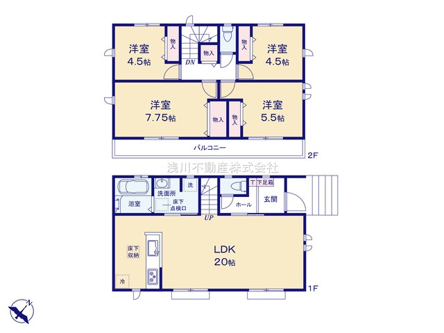 八王子市　寺田町　新築一戸建ての間取り|～南東向き4LDK　開放感のあるワンフロアリビングの間取り～