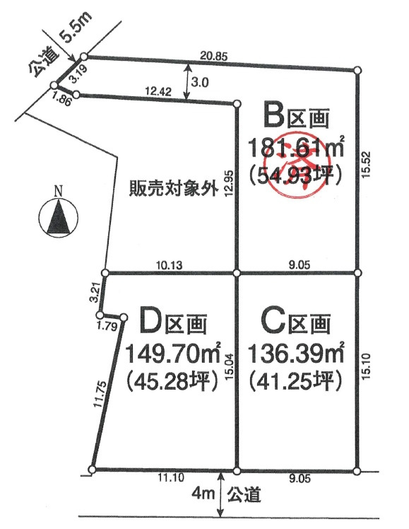 敷地面積41坪　売地　川越市宮元町