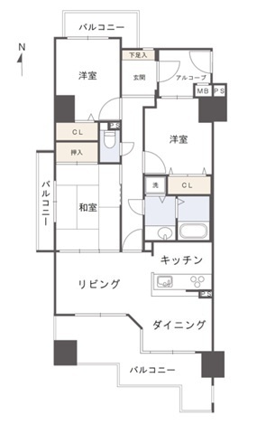 サーパス高須Ⅱの間取り|南西角住戸、３ＬＤＫの間取り。ハウスクリーニング実施の上、お引き渡しします。