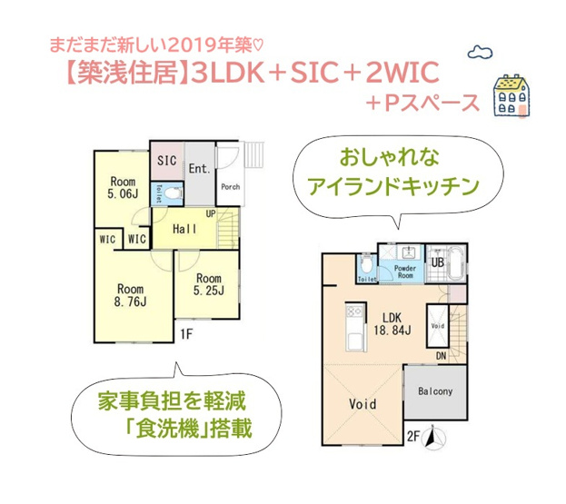 【間取り】 | 複数人でも調理がしやすい「アイランドキッチン」を備えた、3LDＫ◎
全室収納に加え玄関には「ＳＩＣ」２部屋に「ＷＩＣ」を完備！収納にもゆとりがございます♪