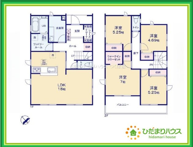 日立市滑川本町3期　新築戸建　2号棟の間取り|玄関にはシューズクロークがあるのでスッキリと片付きます♪靴以外にも屋外ホースやガーデニングセットなどもしまえて便利です！