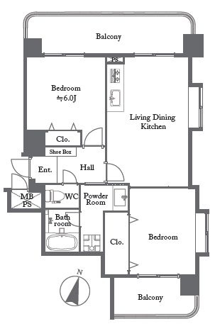 【間取り】 | ライオンズマンション北22条 | 2LDK・角部屋・オートロック付き・2面バルコニー・地下鉄南北線「北24条」駅徒歩2分