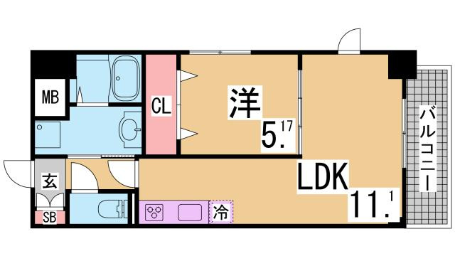 神戸市長田区大橋町８丁目の賃貸マンションの間取り