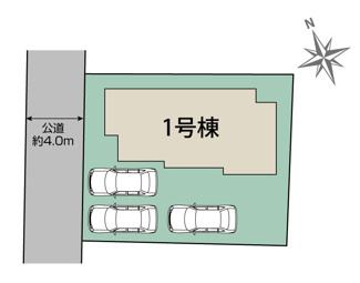 【区画図】 | 甲府市国母2丁目 新築戸建 車3台 長期優良住宅 WIC×3 | 敷地面積：173.95ｍ2　52.61坪　カースペース3台分