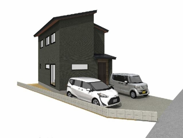 高知市神田　新築一戸建の完成予想図|スタイリッシュな黒の外観が目を引く住まい。駐車２台可能です！