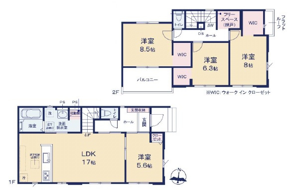 ＬＩＧＡＬＥ－リガーレ－　牛久市田宮町26期　1号棟の間取り|全室南向きで陽当たりの良い4LDK