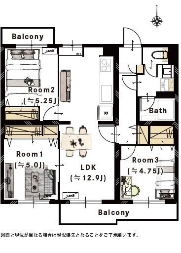 【間取り】 | 稲毛高浜北住宅　27号棟
