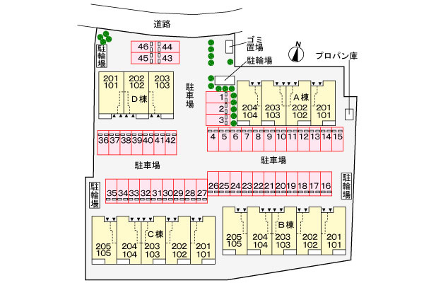 サニーグレイスＢの区画図|駐車場