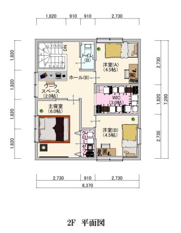 売地・住宅用地　福島市御山山田　御山小・清水中の参考プラン|2階部分の参考間取り図。