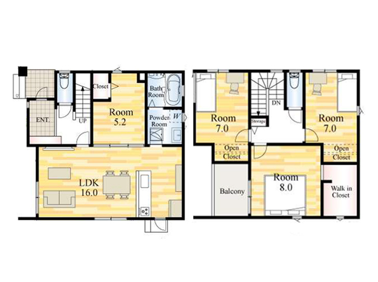 筑後市西牟田　8号地の間取り|各部屋２面採光で明るく風通しOKです♪