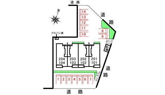 エアリー枝川の区画図|駐車場
