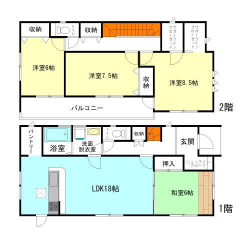 【間取り】 | リーブルガーデン.S渋川市第13八木原ー② | 全居室南向き＋6帖以上！
シューズインクロークやパントリー完備！