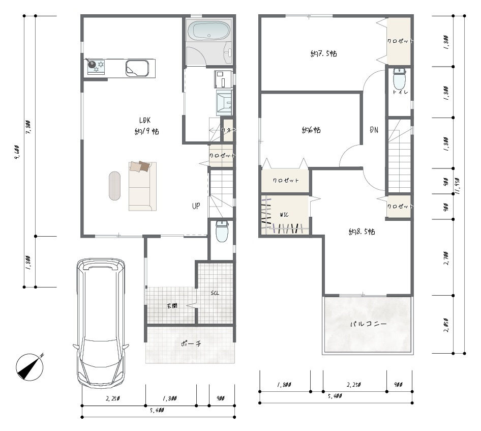 新築戸建　大東市三箇1丁目の間取り|「家事ラク動線が叶う、水まわり集中設計」
キッチン～洗面～浴室までが一直線の家事ラク動線。
お料理・洗濯・お風呂掃除がワンフロアで完結します。
忙しいママにうれしい“ながら家事”ができる間取りです。
