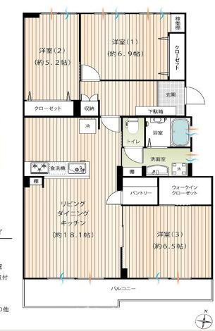 サンビーチ平塚2号棟の間取り|南向き　３LDKです。