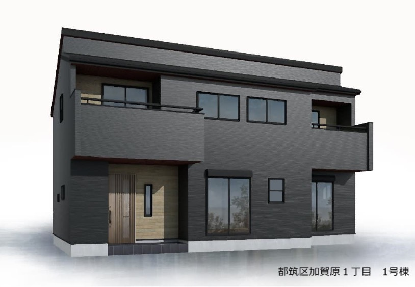 横浜市都筑区加賀原1丁目 新築戸建て【仲介手数料無料】カースペース3台の外観パース|仲介手数料無料！お問合せ下さい/080-7058-7312 