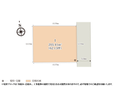 【区画図】 | 落ち着いた雰囲気の住宅街に誕生した、1区画の分譲地。整った敷地形状のため、建物プランを立てやすい敷地です。