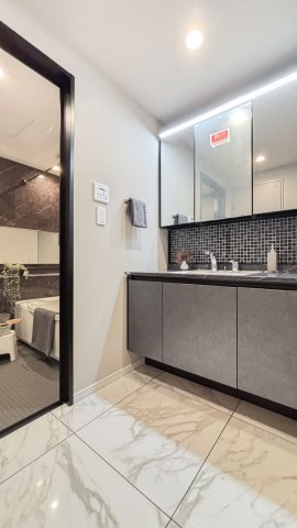 アーバンドック　パークシティ豊洲　タワーAの独立洗面台|独立洗面台、小物を置くことができて便利です