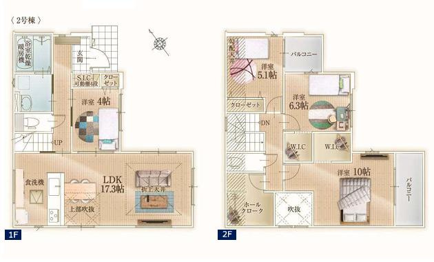 久喜市久喜東27期　新築一戸建て　02　リガーレの間取り|キングサイズのベッドを置いてもゆとりのある開放的な10帖主寝室完備♪