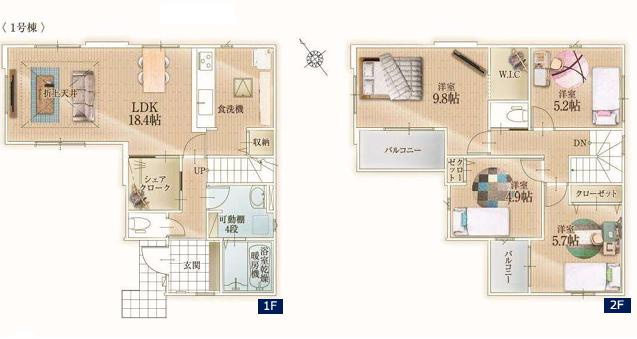 久喜市久喜東27期　新築一戸建て　01　リガーレの間取り|人気の角地で開放感たっぷり！陽当たり・風通し良好です♪