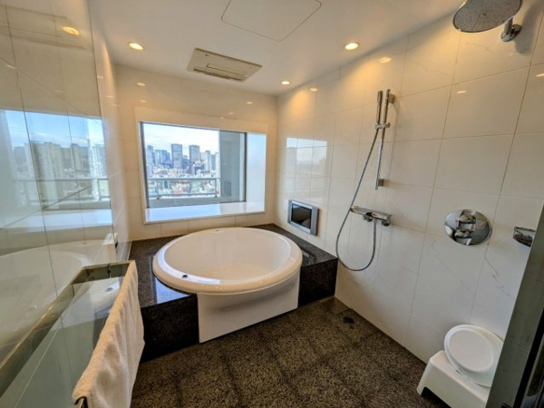 【その他共用部分】 | 【ゲストルーム】開放的な景色を背景に、ゆったりとご入浴いただけます。もちろん浴室暖房機付き！