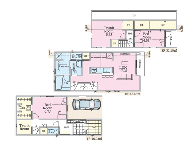 【間取り】 | 練馬区東大泉7丁目　未入居一戸建住宅　全5棟　（保谷店） | 随所に収納を備え、広々使える2SLDKの間取り。水回りが2階にまとまりお洗濯が2階ワンフロアで完結いたします。
