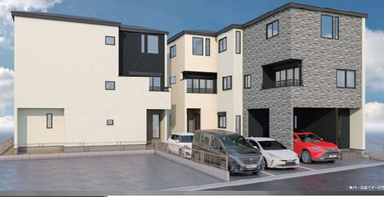 足立区西新井本町４丁目　新築戸建て　全３棟の外観パース