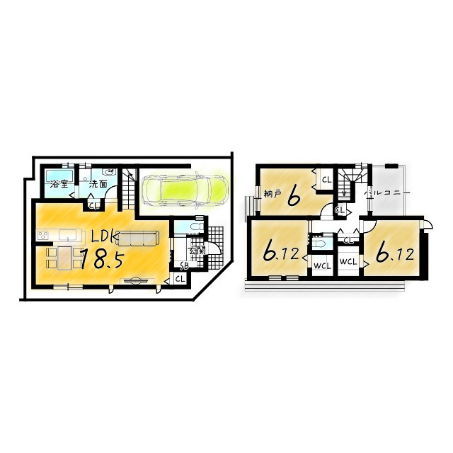 森本町下森本　メインプラン　建築条件付き土地の土地図＋建物プラン例