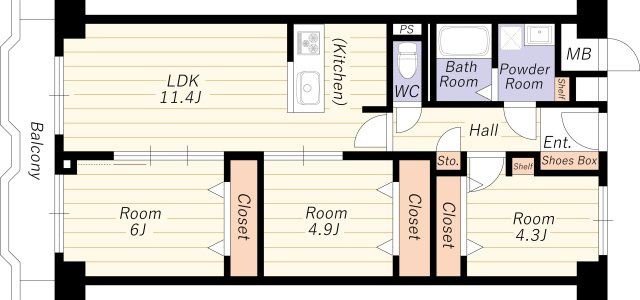 【間取り】 | 三国ハイツ | 南向き・陽当り良好・令和７年８月室内改装済