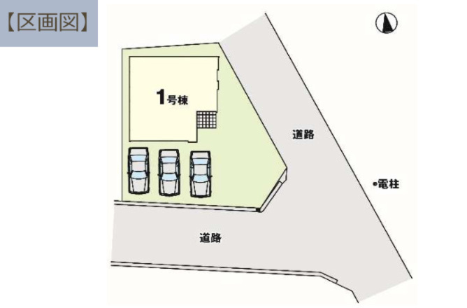 リガーレ宇都宮市駒生町14期の区画図|駐車は広々並列3台可能です。2面道路で日当たり良好。