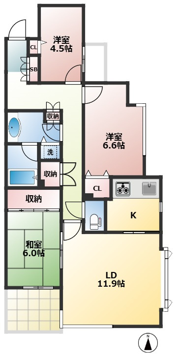 LANAI COURT CLASSIC　ファミリー向け　角部屋　オートロックの間取り