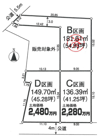郵便局やドラッグストアが近くて便利の土地図|45.28坪