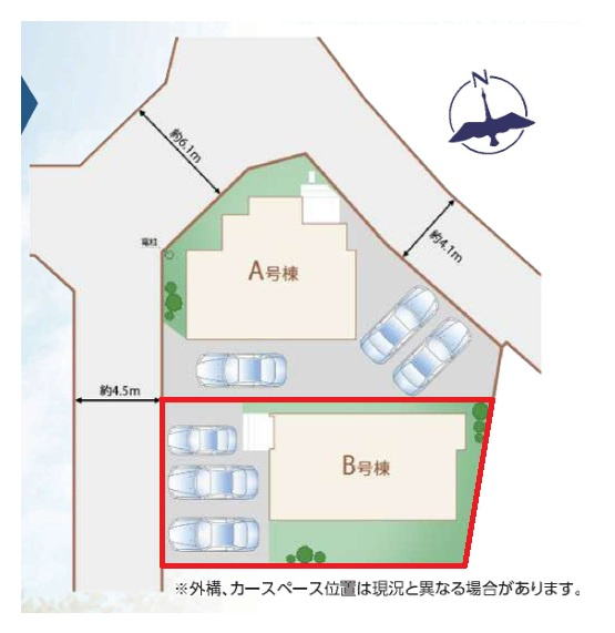 ハートフルタウン 　水戸市内原町984番　Bの前面道路含む現地写真|3台並列駐車可能です。同メーカー完成物件の内覧も、他の物件と合わせての現地ご案内も可能です！HPから、またお電話でも、お気軽にお問い合わせください。
