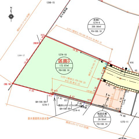 佐野1274の土地図|造成図面