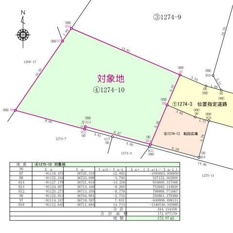 佐野1274の土地図|求積図